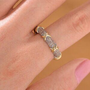 Simulated Champagne Diamond XOXO Ring in Dualtone